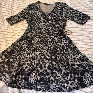 Black and White Animal Print Wrap Dress
